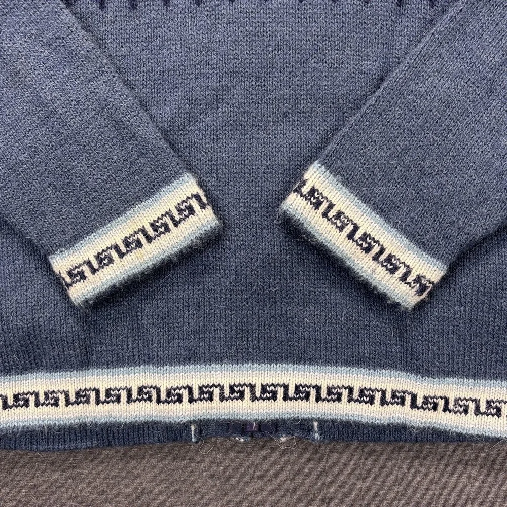 Gold Quality Sweater Womens Small Blue Alpaca Hooded Full Zip Llama Fair Isle